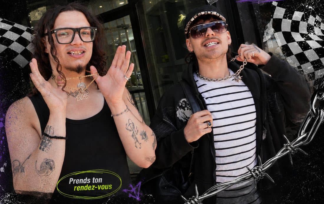 Deux clients devant la Bijouterie Jamil, grillz aux dents